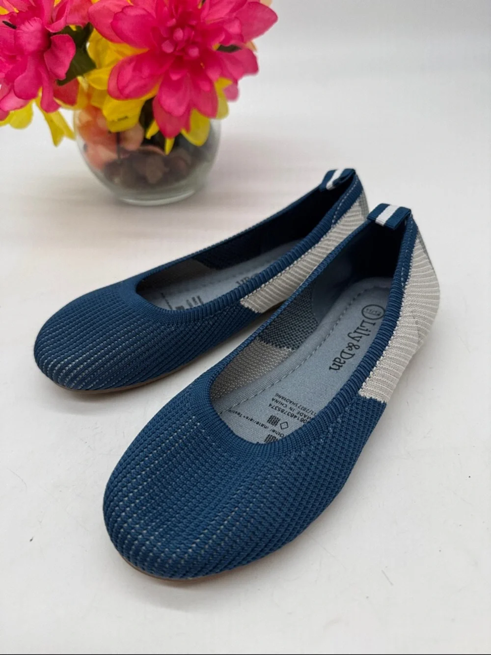 Lily & Dan Navy and Cream Knit Ballet Flats Size 11/12 BFL10026C